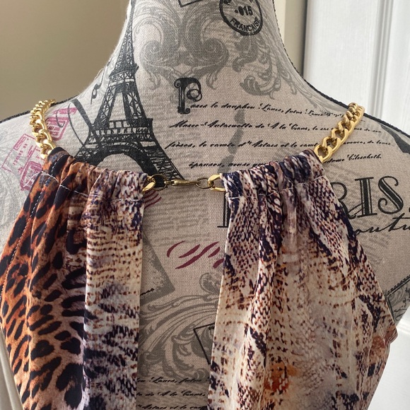 Venus Animal Print Maxi Dress Gold Chain Straps Elastic Waist XS - Picture 7 of 10